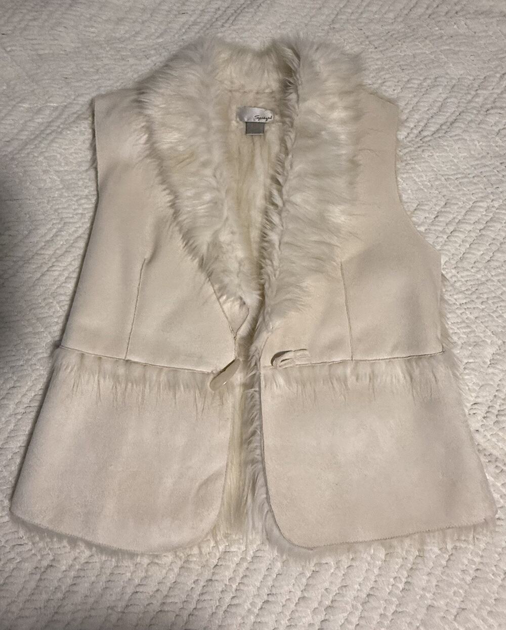 Spiegel Womens Ivory Faux Fur Suede Vest Medium